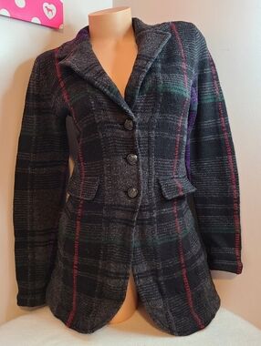VTG Lauren Ralph Lauren Lambswool Plaid Knit Blazer Sweater Size PXS
